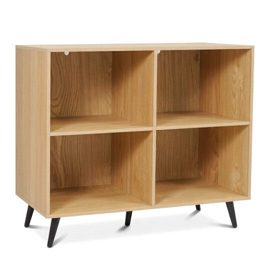 4-Cube Wooden Bookshelf Bookcase with 5 Metal Legs for Home-White