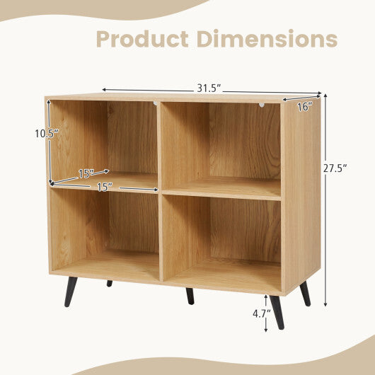4-Cube Wooden Bookshelf Bookcase with 5 Metal Legs for Home-White