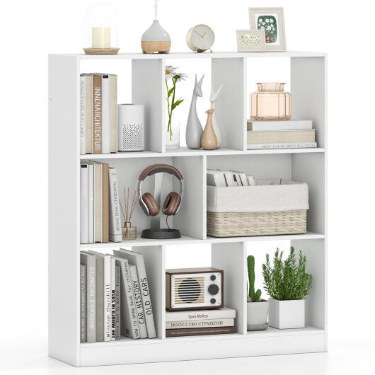 8-Cube Bookcase 3-Tier with 2-Sized Compartments and Anti-Tip Kits for Living Room-White