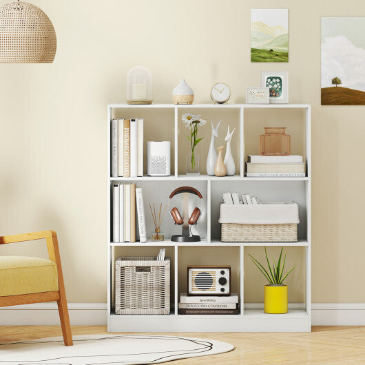 8-Cube Bookcase 3-Tier with 2-Sized Compartments and Anti-Tip Kits for Living Room-White