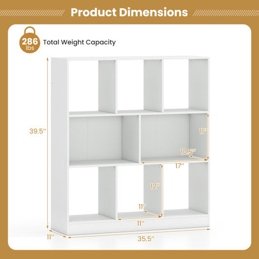 8-Cube Bookcase 3-Tier with 2-Sized Compartments and Anti-Tip Kits for Living Room-White