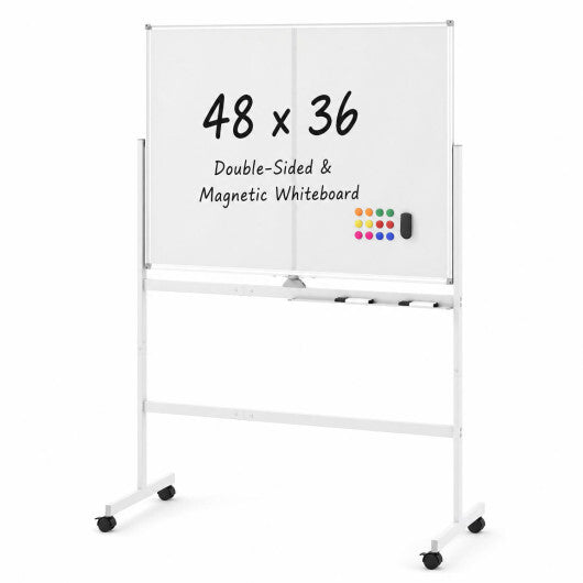 48" x 36" Double-Sided Mobile White Board with Lockable Universal Wheels for Office-White