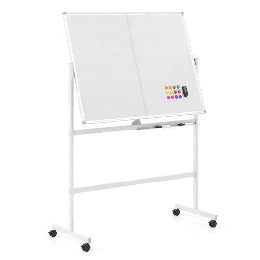 48" x 36" Double-Sided Mobile White Board with Lockable Universal Wheels for Office-White
