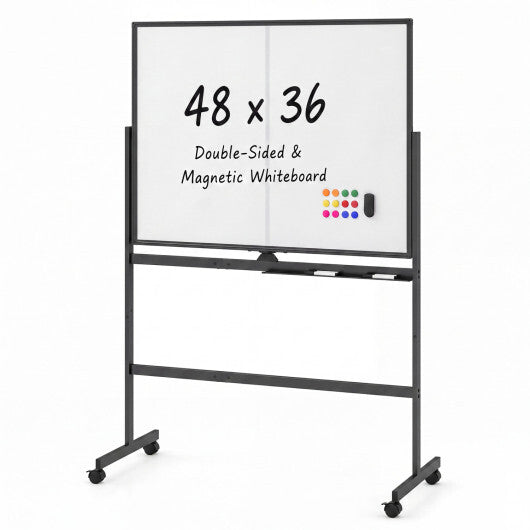 48" x 36" Double-Sided Mobile White Board with Lockable Universal Wheels for Office-White