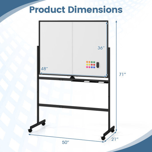 48" x 36" Double-Sided Mobile White Board with Lockable Universal Wheels for Office-White