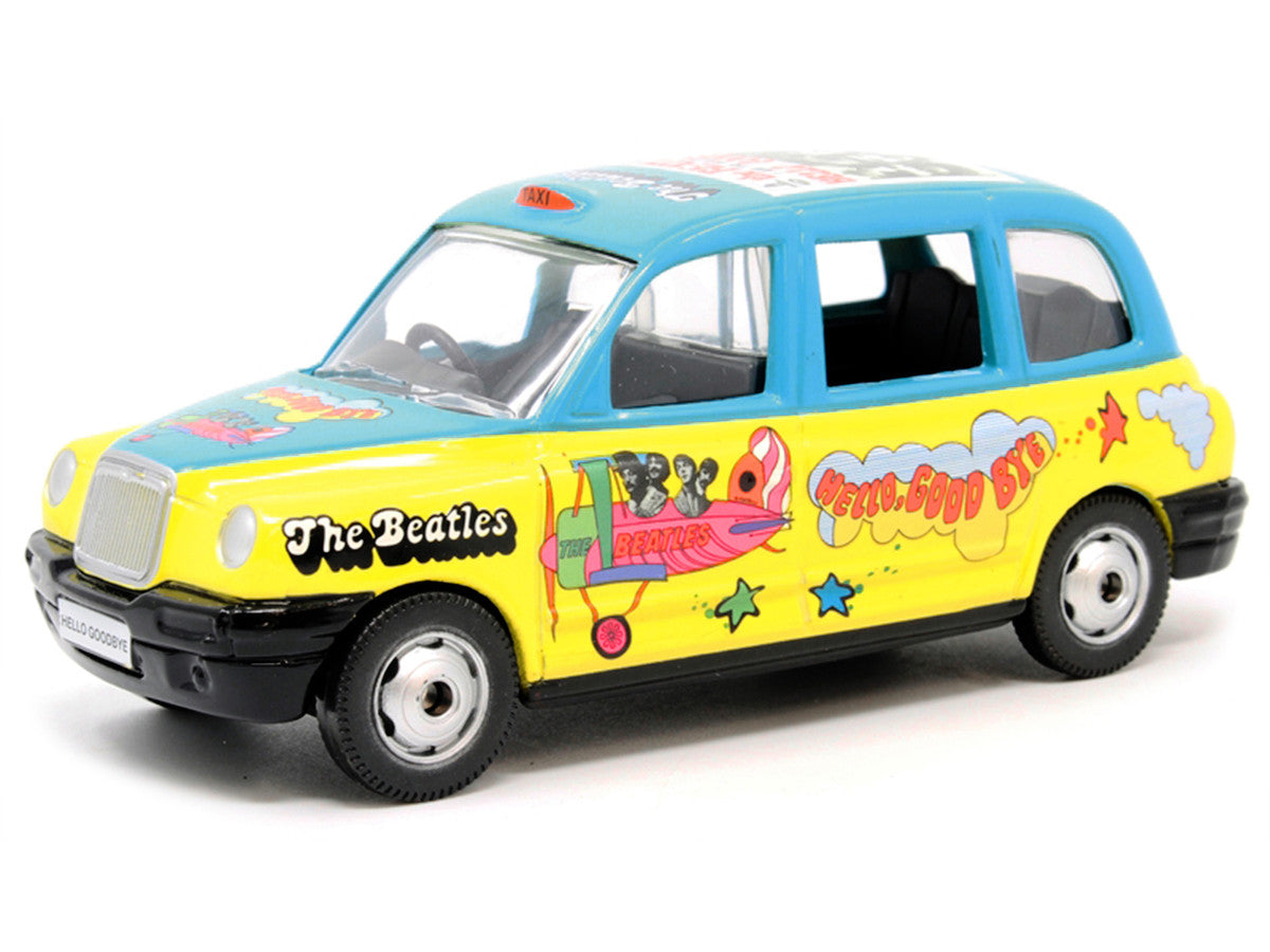 The Beatles London Taxi RHD (Right Hand Drive) "Hello Goodbye" Blue and Yellow with Graphics Diecast Model by Corgi
