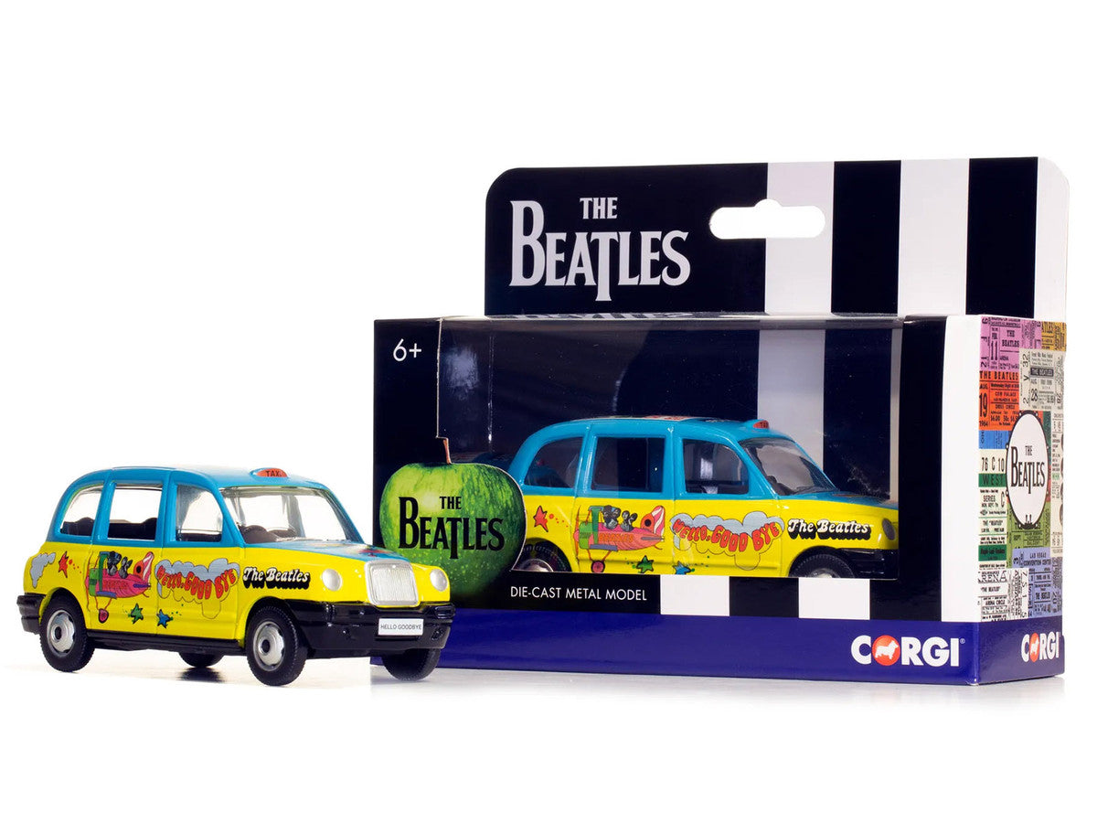 The Beatles London Taxi RHD (Right Hand Drive) "Hello Goodbye" Blue and Yellow with Graphics Diecast Model by Corgi