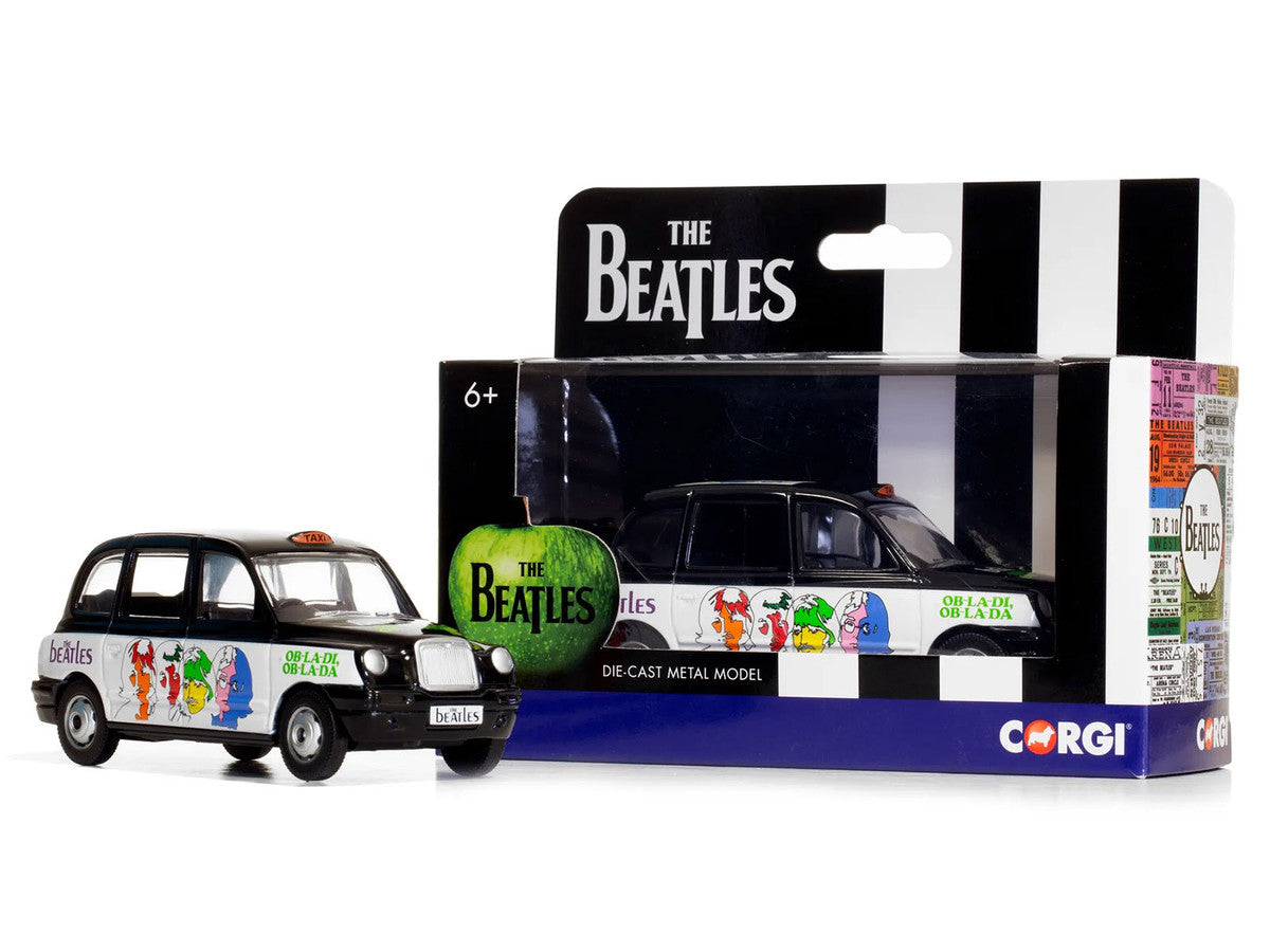 The Beatles London Taxi RHD (Right Hand Drive) "Ob-La-Di Ob-La-Da" Black and White with Graphics Diecast Model by Corgi