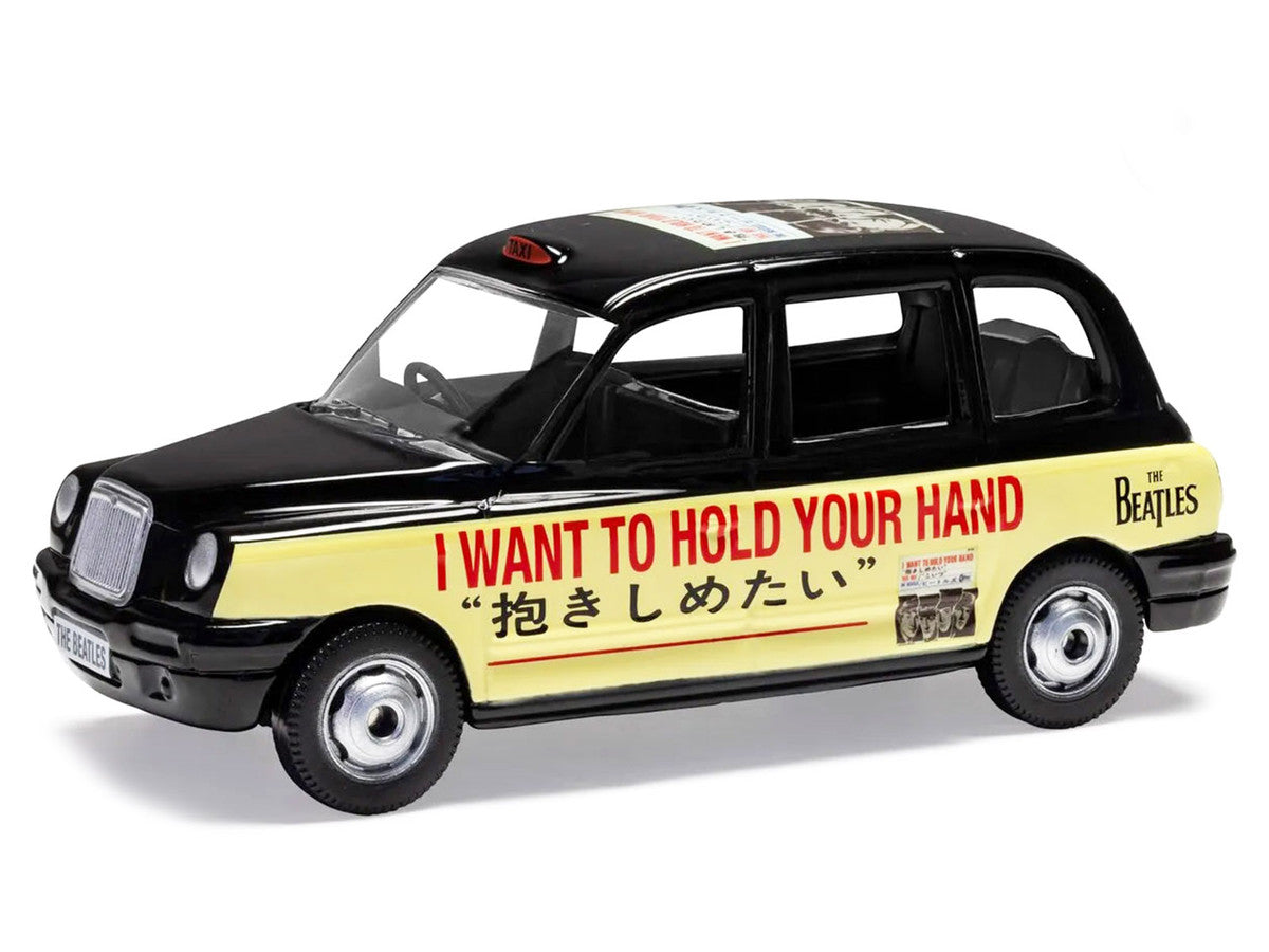 The Beatles London Taxi RHD (Right Hand Drive) "I Want To Hold Your Hand" Black and Cream with Graphics Diecast Model by Corgi