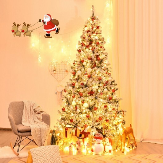 Pre-Lit Premium Snow Flocked Hinged Artificial Christmas Tree-6 ft