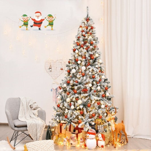 Pre-Lit Premium Snow Flocked Hinged Artificial Christmas Tree-6 ft