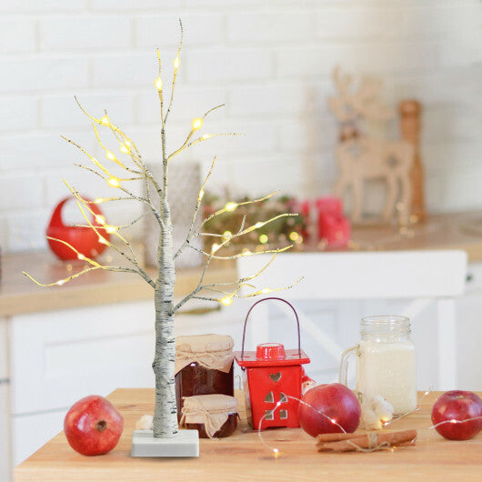 2 Feet Pre-lit White Twig Birch Tree Battery Powered for Christmas Holiday - Color: White - Size: 2 ft