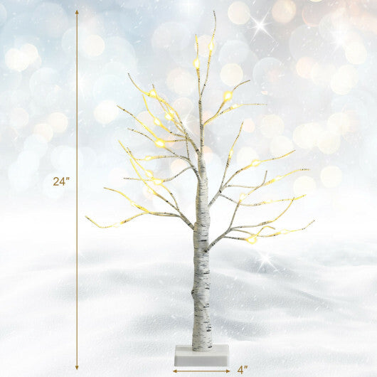 2 Feet Pre-lit White Twig Birch Tree Battery Powered for Christmas Holiday - Color: White - Size: 2 ft