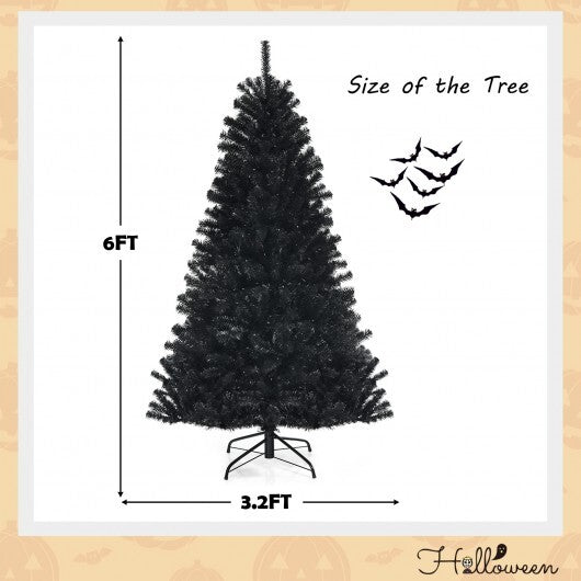 Black Artificial Christmas Halloween Tree with Purple LED Lights-7 ft