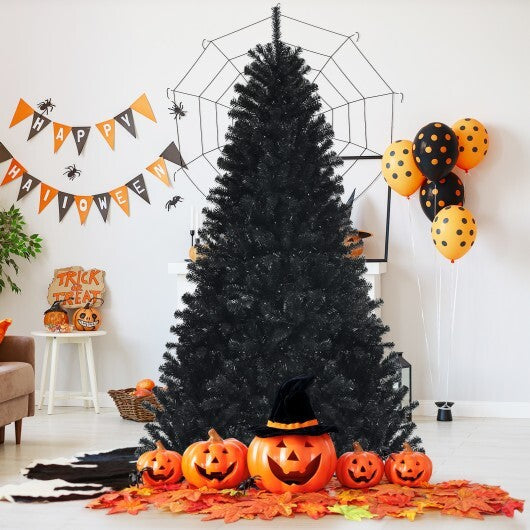 Black Artificial Christmas Halloween Tree with Purple LED Lights-7 ft