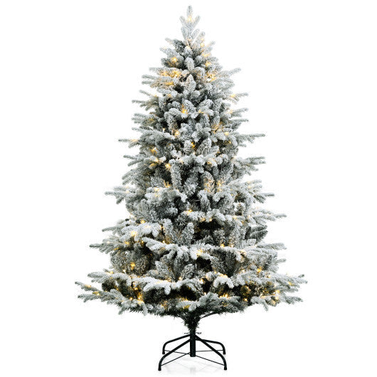 4.5/6/7 Feet Flocked Christmas Tree with Warm White LED Lights-6 ft - Color: White - Size: 6 ft