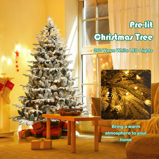 4.5/6/7 Feet Flocked Christmas Tree with Warm White LED Lights-6 ft - Color: White - Size: 6 ft