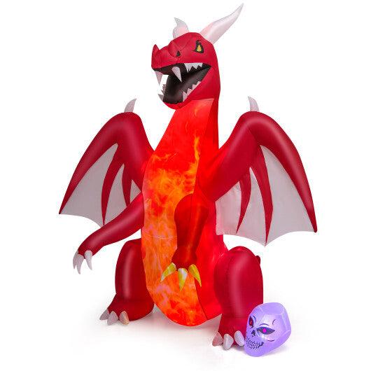 8 Feet Halloween Inflatables Blow-up Red Dragon with Wings Skull