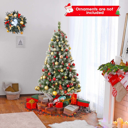 Hinged Christmas Tree with 450 PVC Branch Tips and 200 Warm White LED Lights-6.5 ft