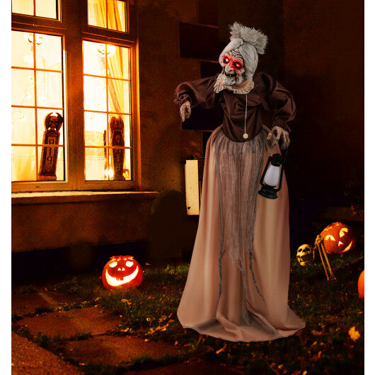 Life-Size Halloween Animatronic Moving and Talking Old Lady Hag Prop