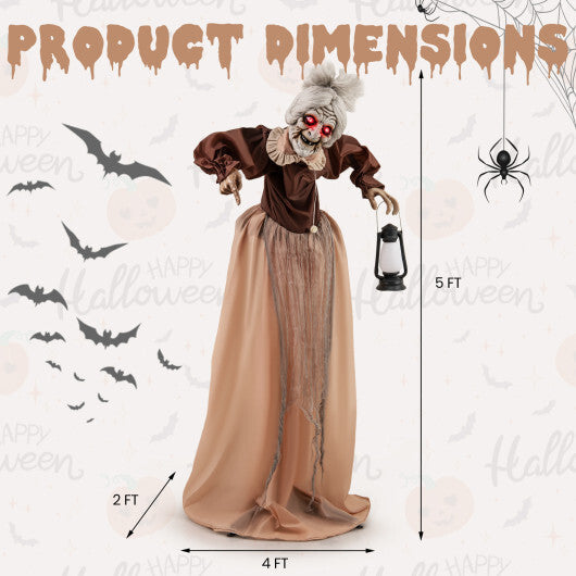 Life-Size Halloween Animatronic Moving and Talking Old Lady Hag Prop