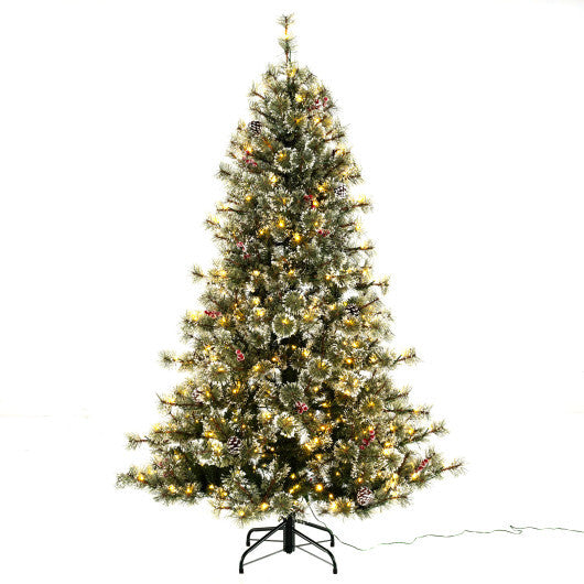 6/7.5/9 FT Artificial Christmas Tree Pre-Lit Hinged Holiday Tree with 360 Quick Power Connector-6 ft
