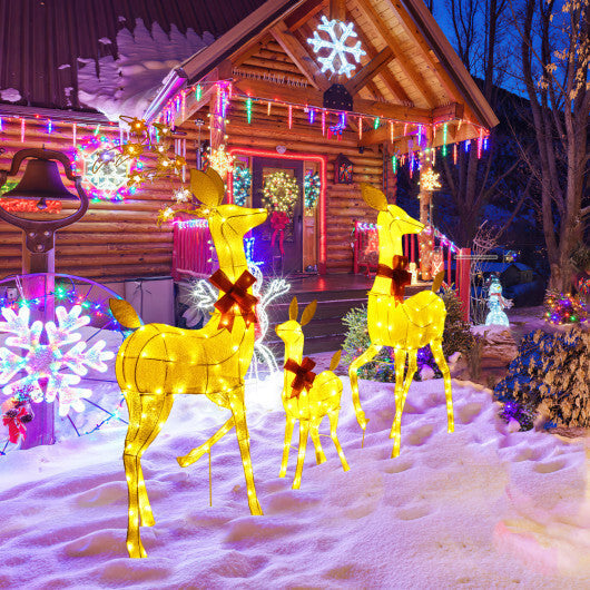 3 Pieces Lighted Family Deer Set with LED Lights and RGB Flashing Lights
