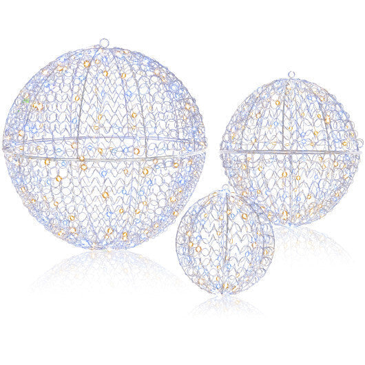 3 Pcs Lighted Christmas Balls Large Standing/Hanging Metal Sphere Lights with 435 LEDs