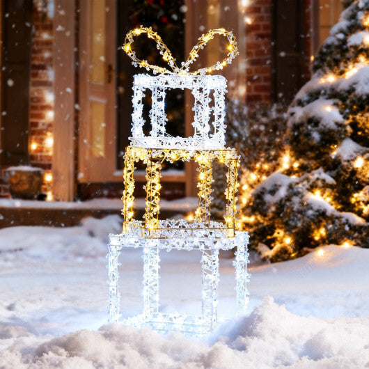 Stacked Lighted Gift Boxes Set of 3 Pre-Lit Christmas Present Box Lights