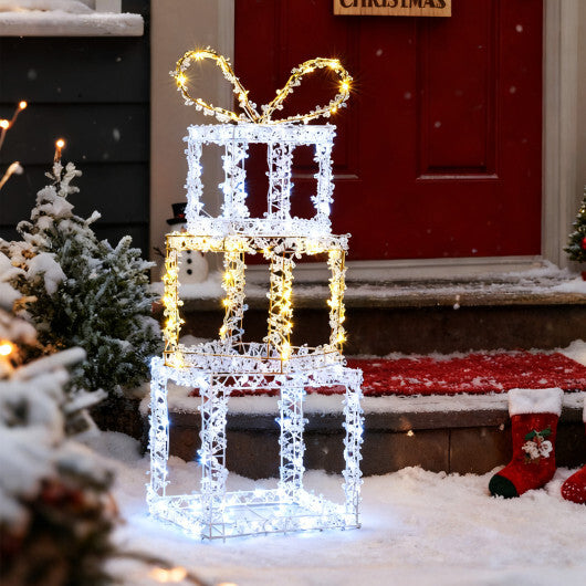 Stacked Lighted Gift Boxes Set of 3 Pre-Lit Christmas Present Box Lights