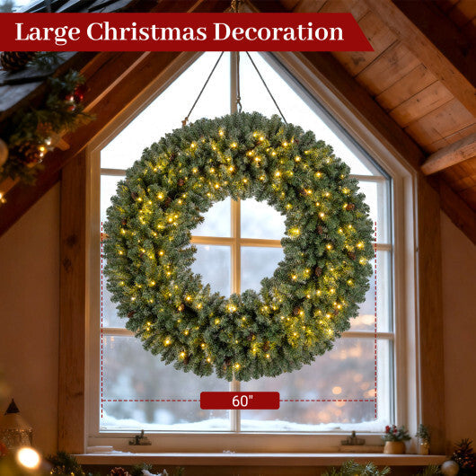 60 Inch Pre-Lit Artificial Christmas Wreath 200 LED Warm White Lights-Set of 2