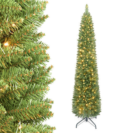 6 FT Pre-Lit Pencil Christmas Tree with 180 Warm White LED Lights
