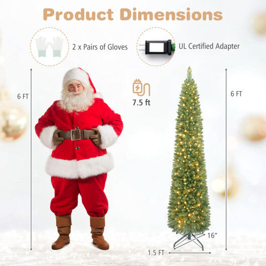 6 FT Pre-Lit Pencil Christmas Tree with 180 Warm White LED Lights