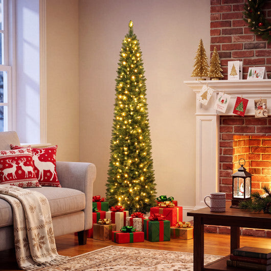 6 FT Pre-Lit Pencil Christmas Tree with 180 Warm White LED Lights