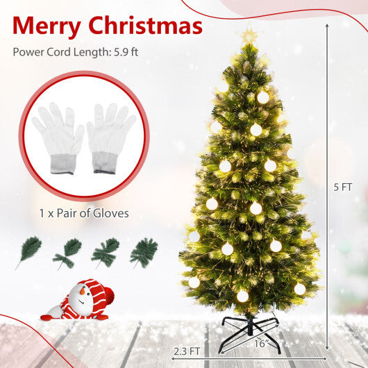 5 FT Pre-Lit Artificial Christmas Tree with Dazzling Optical Fibers