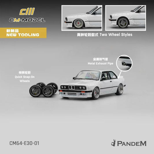 Pandem E30 V1 White with Extra Wheels 1/64 Diecast Model Car by CM Models