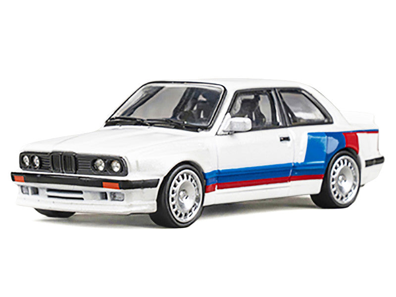 Pandem E30 V1 White with Stripes and Extra Wheels 1/64 Diecast Model Car by CM Models