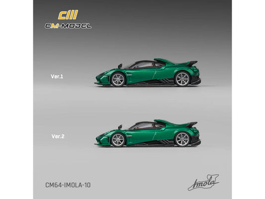 Pagani Imola Emerald Green Metallic with Carbon Top and Extra Wheels 1/64 Diecast Model Car by CM Model