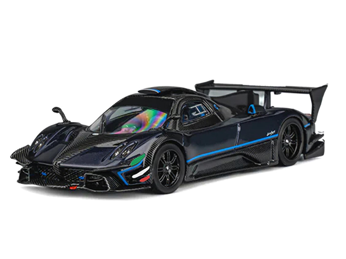 Pagani Zonda Revolucion Dark Blue Metallic and Carbon with Extra Wheels 1/64 Diecast Model Car by CM Model