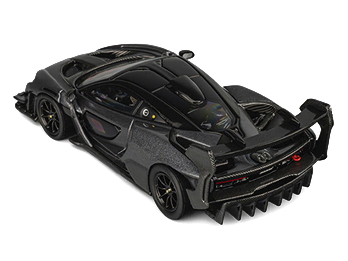 McLaren Senna GTR Dark Gray Metallic with Carbon Hood and Black Top 1/64 Diecast Model Car by CM Model