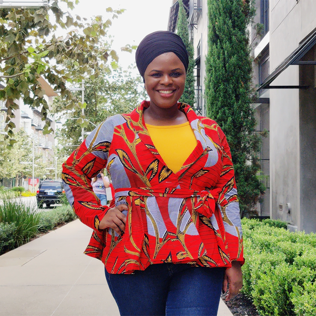 African Print  Long Sleeved Peplum Red Blouse