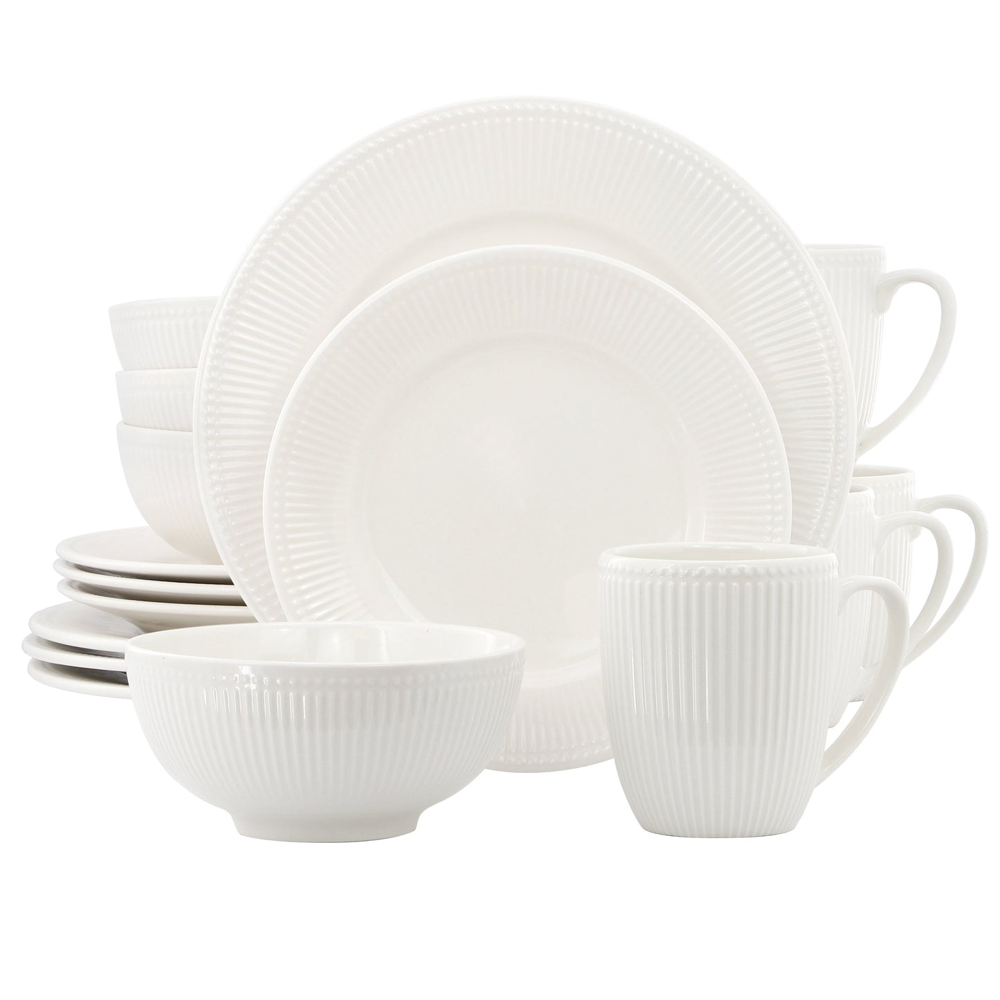 Elama Gretel 16 Piece Round Stoneware Dinnerware Set in White