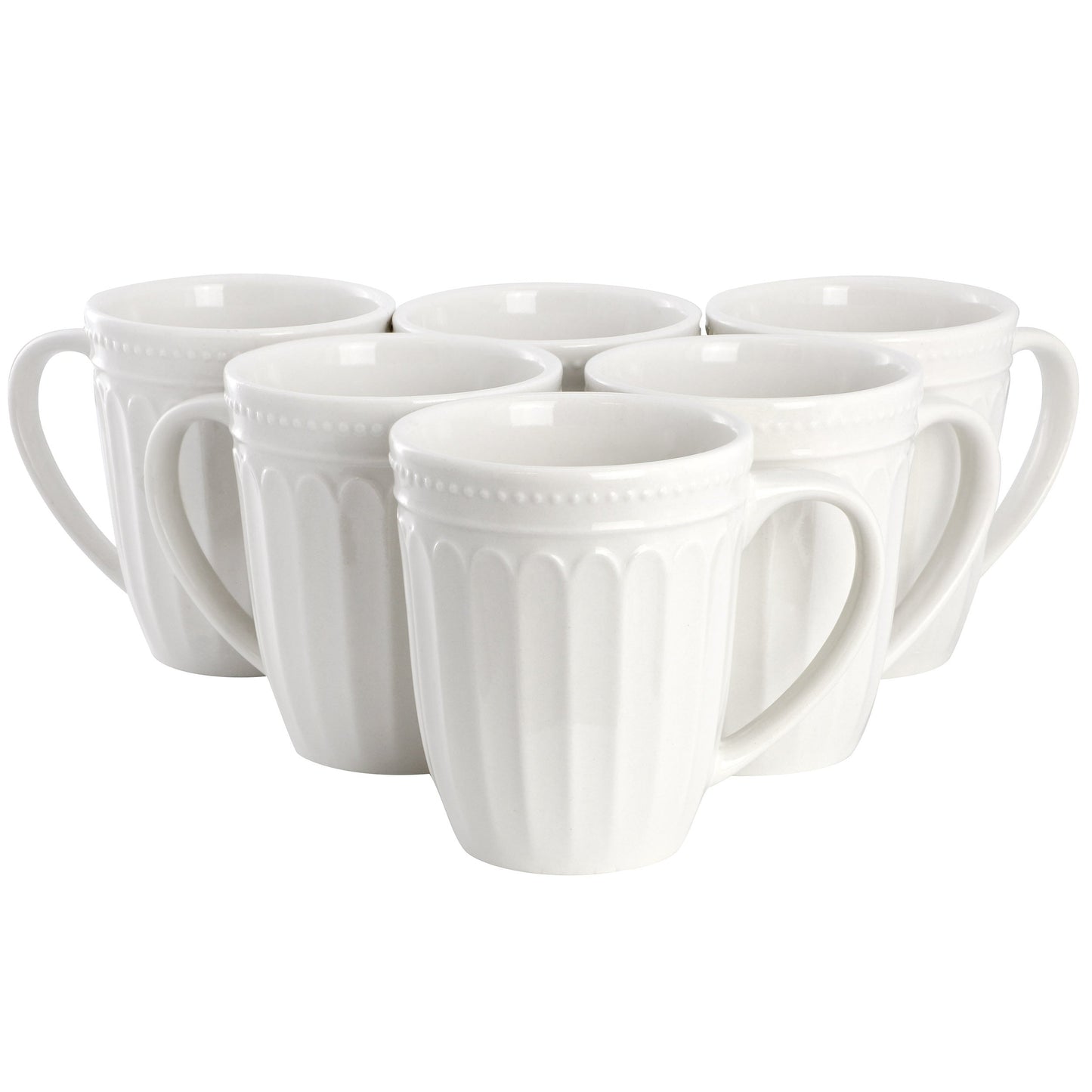 Elama Hansel 6 Piece Embossed Arch Stoneware 12 Ounce Mug Set in White