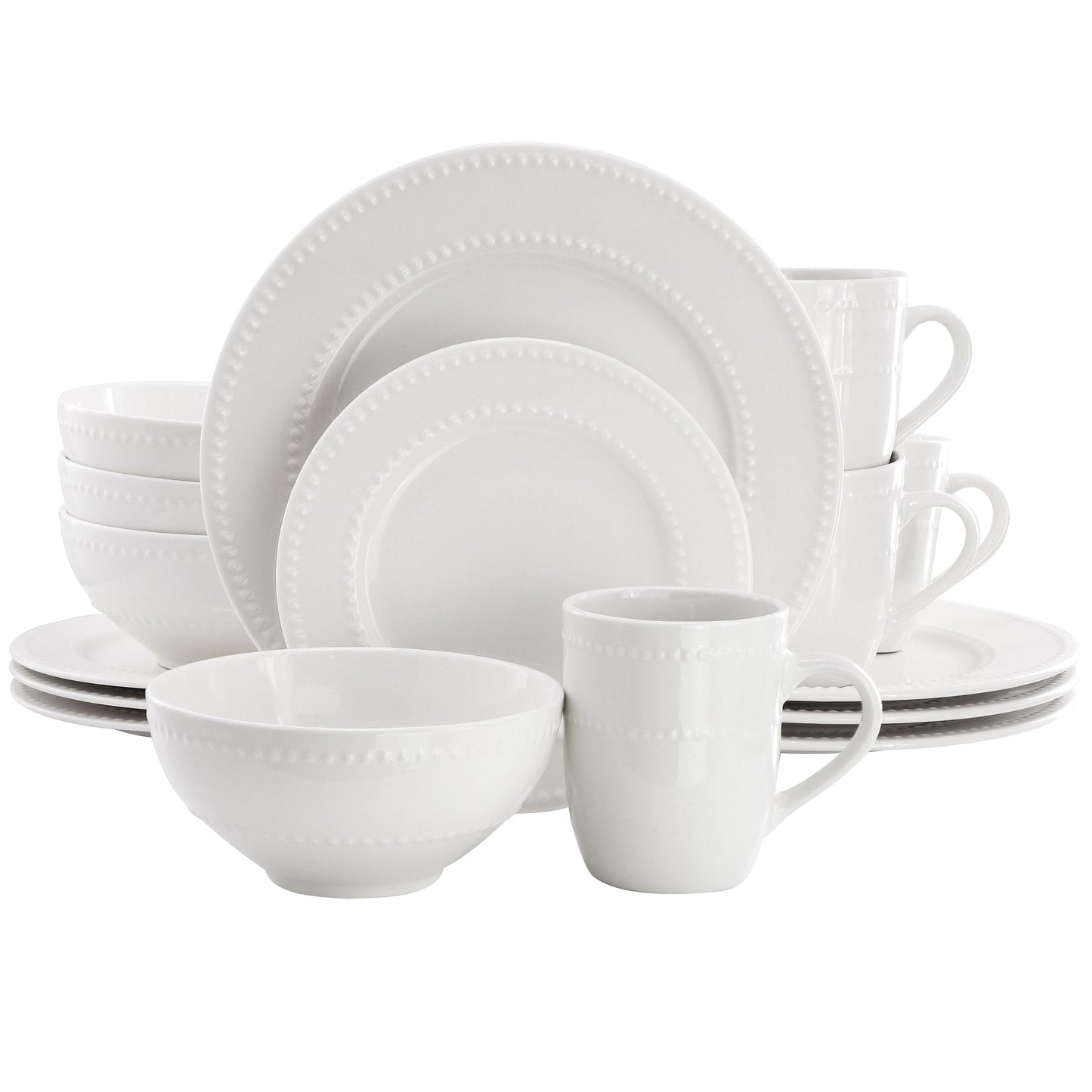 Elama Olevia 16 Piece Embossed Dot Stoneware Dinnerware Set in White