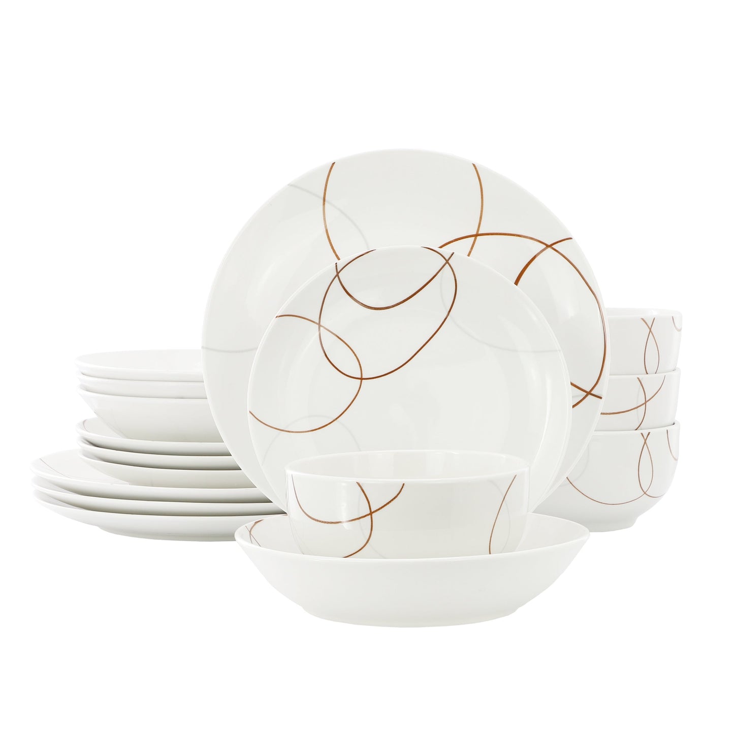 Elama Sydney 16 Piece Porcelain Double Bowl Dinnerware Set, Service for 4