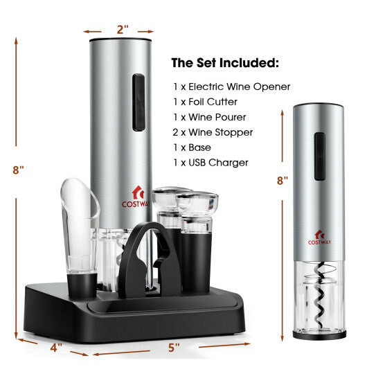 6-in-1 Electric Wine Bottle Opener Set with Foil Cutter for Kitchen