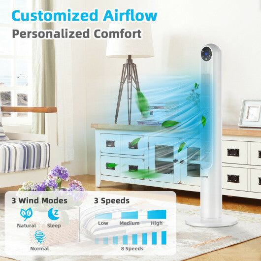 42 Inch 80 Degree Tower Fan with Smart Display Panel and Remote Control-Black