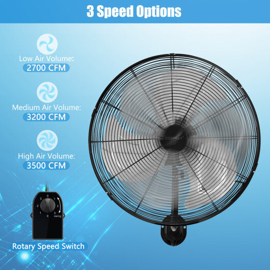 20 Inch Wall Mount Fan with 3 Fan Speeds and Adjustable Tilt Head-Black