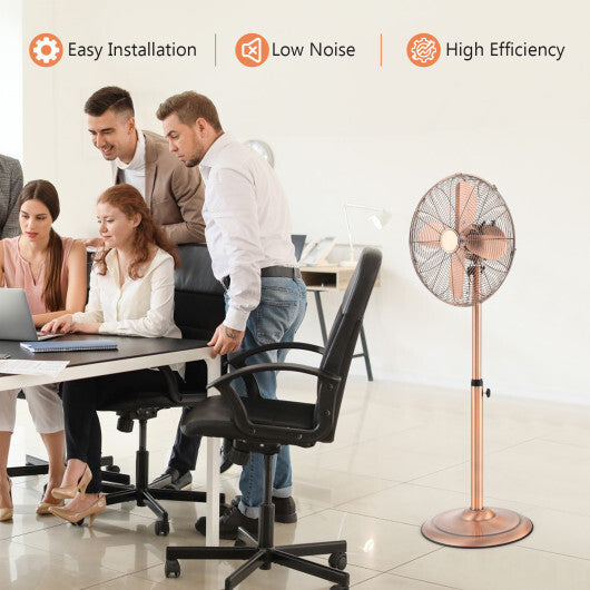 16 Inch Pedestal Standing Fan Oscillating Pedestal Fan with 3 Speeds and Adjustable Height-Black