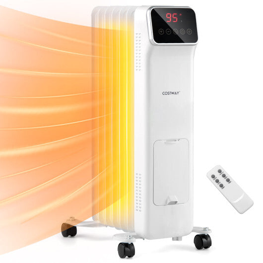 1500W Oil Filled Radiator Heater with Remote Control 3 Modes 24H Timer-Black